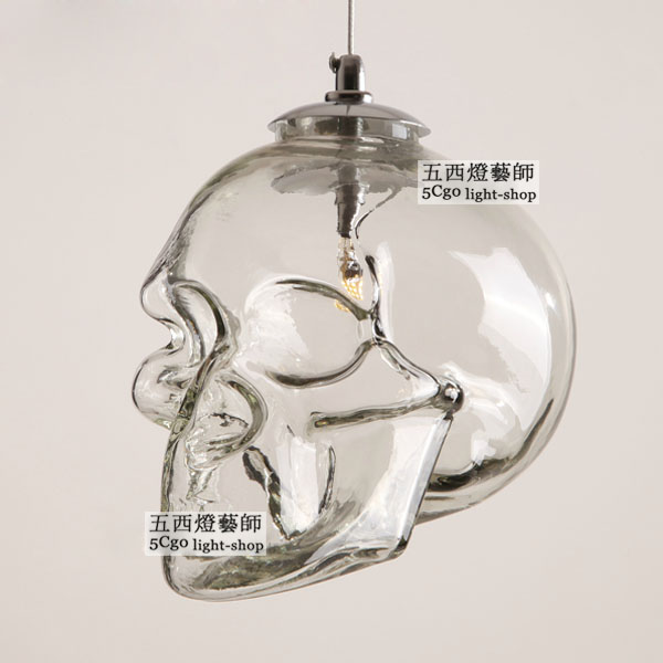 5Cgo 39351432609 北歐宜家人頭骨復古頭蓋骨美式非主流恐怖骷髏水晶玻璃吊燈   LKM87200