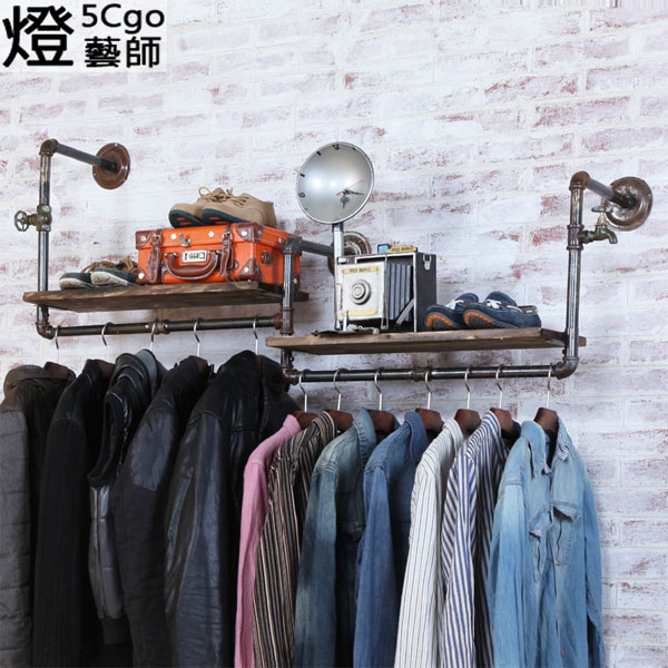 5Cgo 35203599948 法式鄉村 復古做舊工業貨架 服裝店衣架展示架 服裝架上牆  LKM83200