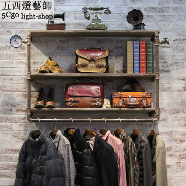 5Cgo 40383669519 服裝店衣架展示架女裝店裝修貨架用品復古上牆壁掛衣服架子    LKM83300