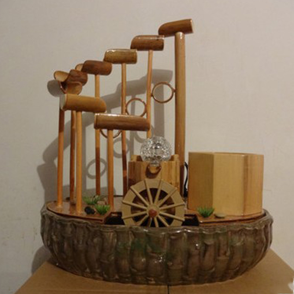 5Cgo 36939460585 真竹工藝品流水噴泉加濕器盆景擺件風水輪創意家居裝飾竹流水臥室書房花園庭院酒店前台擺件新居禮品 CHX08300