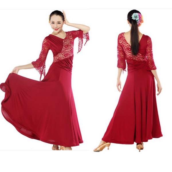 5Cgo  40191428501 媚羽 摩登舞蕾絲服裝交誼舞服 國標舞表演服連衣裙 交誼舞裙 探戈舞服  GSX86100