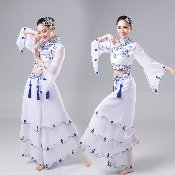 5Cgo  40579072883 古典舞蹈秧歌服民族舞台演出服舞青花瓷演出服伴舞長裙 古典舞現代舞  GSX87100