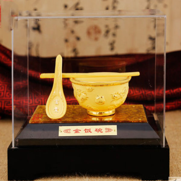 5Cgo 8677122326 絨沙金結婚禮品金碗擺件金飯碗鍍金工藝品高檔商務禮品生日禮物喬遷禮品 大號 WXP37200