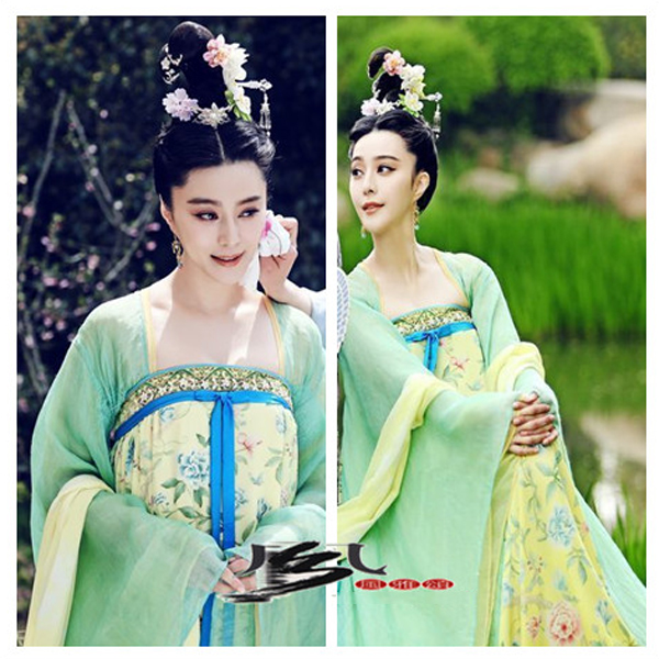 5Cgo  43584640872 武則天武媚娘傳奇古裝黃色碎花齊胸襦裙 武才人舞蹈演出服裝 古裝宮廷劇裝  GSX81400
