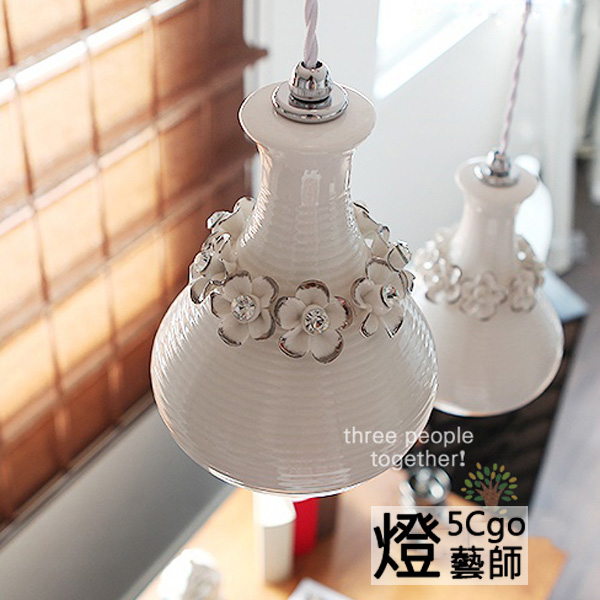5Cgo 35229359728 浪漫田園臥室吊燈 韓式陶瓷燈罩餐廳飯廳陽臺過道吧台樓梯LED燈具-1頭   LKM23100