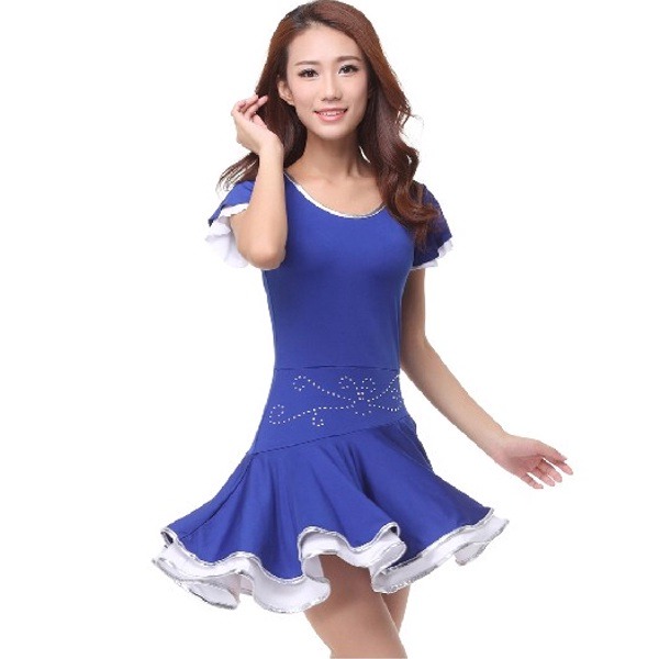 5Cgo 40387548087 廣場舞服裝拉丁舞連衣裙女成人短袖表演舞蹈舞衣波浪舞裙連身裙+安全褲 AGL801000