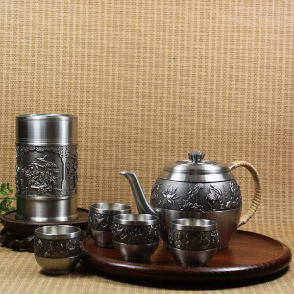 5Cgo 35261988943 富貴祥和錫壺純錫茶具套裝錫罐商務禮品高檔實用馬來西亞錫器百福純錫錫罐茶葉罐錫制儲存罐儲物罐HZS22210