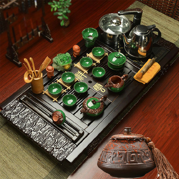 5Cgo 14010533556  陶瓷茶具套裝電磁爐整套功夫茶具實木茶盤茶海茶道茶文化泡茶壺托盤茶桌飲茶  LAY05500