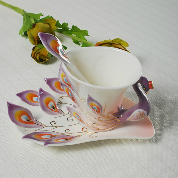 5Cgo  43864347342 孔雀咖啡杯琺瑯彩陶瓷青花瓷茶具功夫茶杯茶盤茶海茶臺泡茶壺飲茶品茶彩瓷  LAY07000
