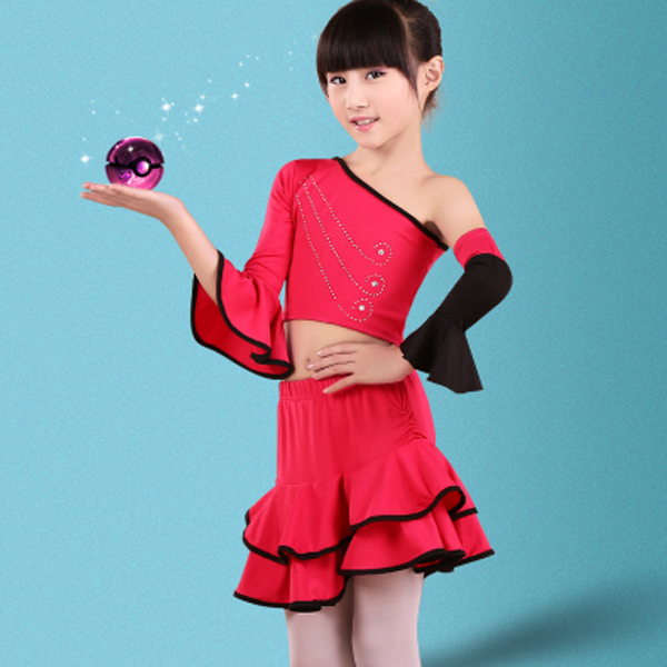 5Cgo  44431471054 儿童拉丁舞服装烫钻女童练功服少儿裙比赛舞蹈服表演衣服 拉丁舞套裝 GSX17000