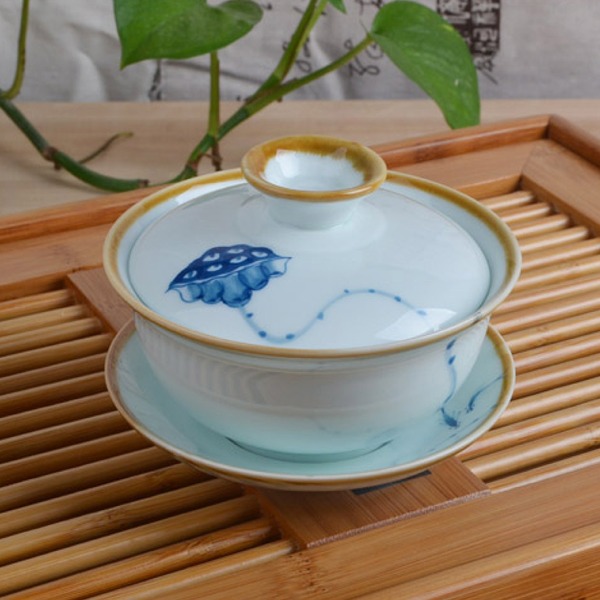 5Cgo 39390559559 手繪青花瓷蓋碗茶杯茶具窯變陶瓷茶碗三才碗功夫茶具青瓷胖蓋碗茶碗 AGL94000