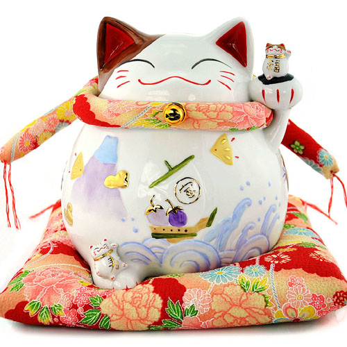 5Cgo 9550680738 左手寶船招財貓 陶瓷擺件/擺設/開業禮品 工藝品 瓷 9.5寸 MIK81200