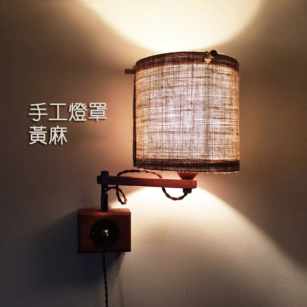 5Cgo 44639706732 實木白蠟木壁燈手工照明壁灯簡約舒適南燈記麻布古紙壁燈   LKM97100