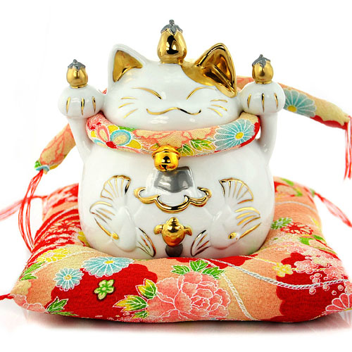 5Cgo 9577049644 茄子抱魚招財貓 陶瓷擺件/開業禮品/家居擺設 瓷禮物 6寸 MIK84100