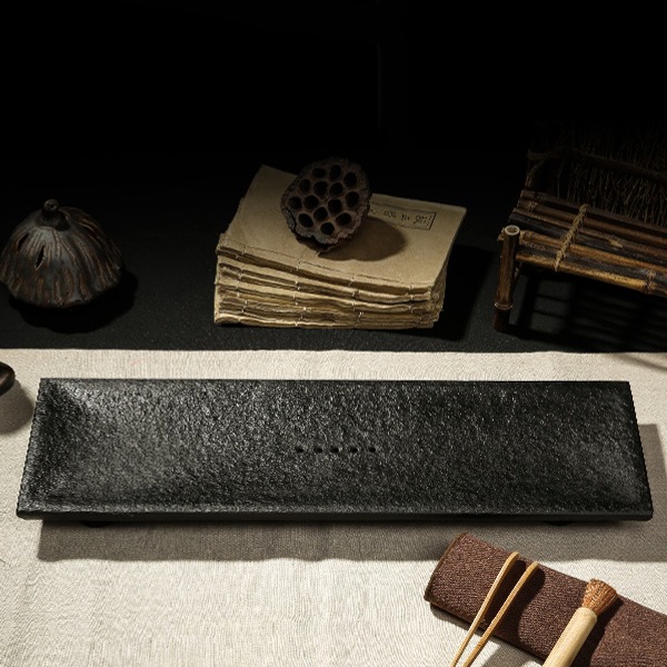 5Cgo 18790605248 小舟烏金石茶盤特價石材功夫茶具茶船石頭茶海排水黑金石茶臺泡茶養壺 50*15cm AGL58000