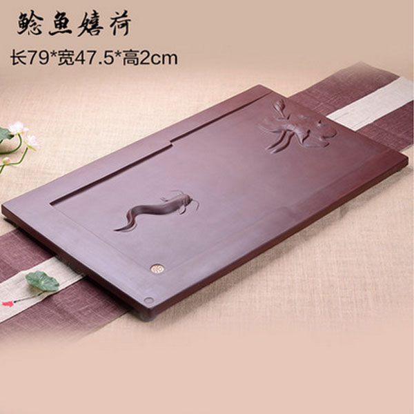 5Cgo  17761341680 紫砂茶盤原礦紫泥功夫茶具手工荷花蓮子茶臺單層大號茶海茶桌排水桌盤 鯰魚款 79*47cm  LAY05900