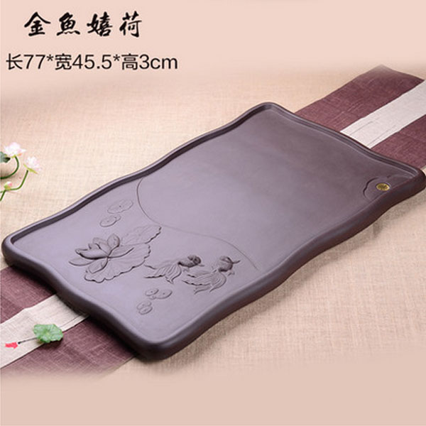 5Cgo 17761341680 紫砂茶盤原礦紫泥功夫茶具手工荷花蓮子茶臺單層大號茶海茶桌排水桌盤 金魚款 77*45cm  LAY05900
