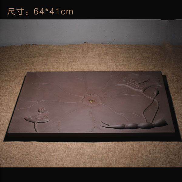5Cgo 43234603356 宜興紫砂茶盤方形茶海茶臺大號原礦紫砂壺全手工小茶具配件茶桌 64*41cm  LAY05300
