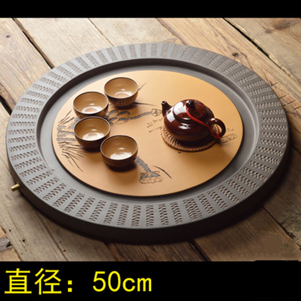 5Cgo 40526702134 大號宜興紫砂茶具茶臺茶海功夫茶具朱泥石磨茶盤紫砂圓盤茶器桌 50cm   LAY08300