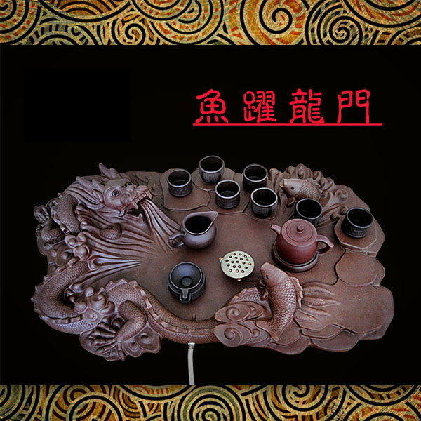 5Cgo 40812568240 紫砂茶具魚躍龍門高檔整套茶具紫泥功夫茶道大號茶盤宜興茶海茶船 套餐二   LAY05720