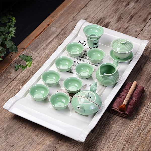 5Cgo 44652468370 龍泉青瓷茶具套裝汝窯紫砂冰裂陶瓷功夫茶具茶盤茶海茶船喝茶器具 套裝組16件套  LAY05600