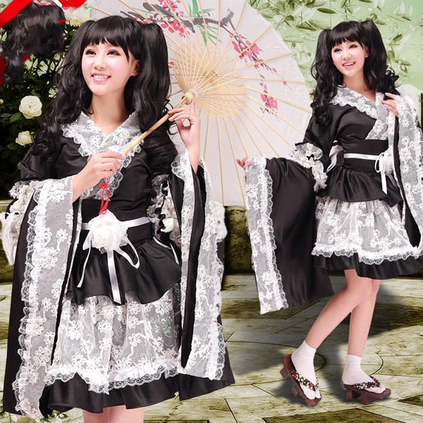 5Cgo 21221312680 動漫服裝和服式蕾絲洛麗塔洋裝/女仆裝黑白款女裝 動漫角色扮演服Cospaly  GSX89100