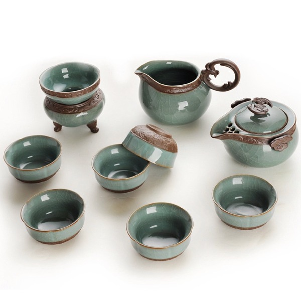 5Cgo 20909799193 哥窯功夫整套茶具陶瓷開冰裂泡茶茶道茶壺茶海茶漏品茗杯 福到AGL63200