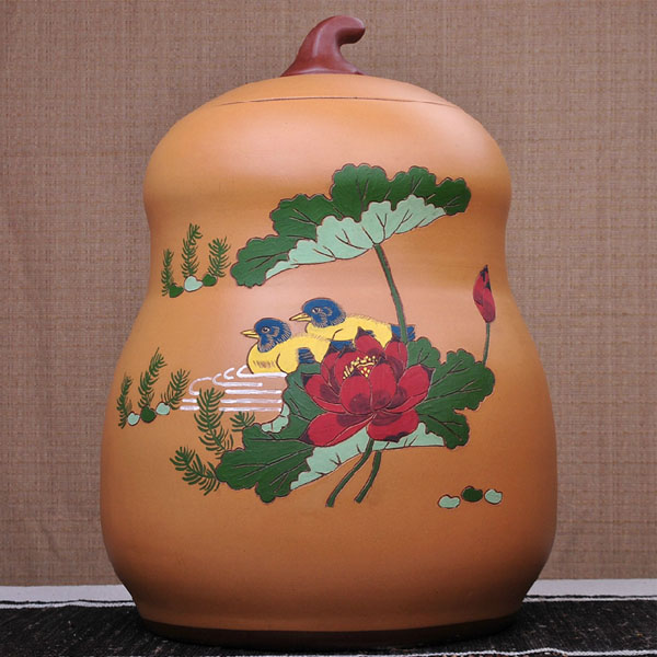 5Cgo  40323212411 鴛鴦荷花宜興紫砂茶葉罐精品茶具大號醒茶罐普洱罐茶缸功夫茶具儲茶罐  LAY55710