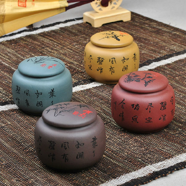 5Cgo  38044584933 紫砂茶葉罐四色茶葉罐梅蘭竹菊四君子儲茶罐醒茶罐茶桶茶缸普洱罐  LAY64000