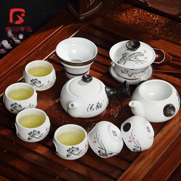 5Cgo 40683487845 雪花釉整套茶具茶壺 側把壺玉雪玲瓏功夫茶道禮瓷茶碗蓋碗品茗杯11頭  AGL46000