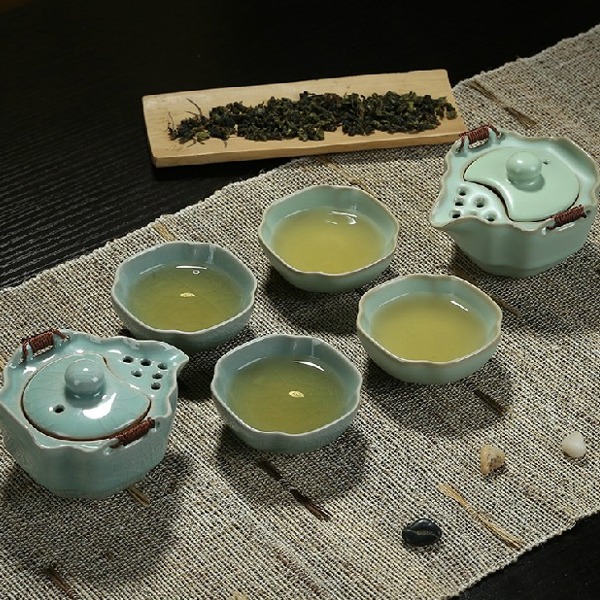 5Cgo 41902274317 陶瓷汝窯哥窯快客杯手抓壺陶瓷開片可養茶壺茶杯旅行茶具 一壺二杯 AGL96000