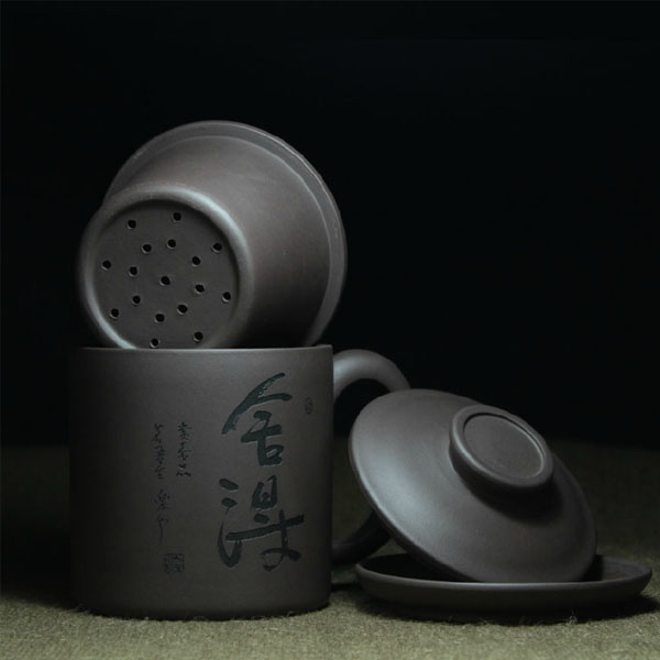 5Cgo  44108578893 紫砂杯宜興手工內膽過濾陶瓷茶杯功夫茶具帶蓋托刻字馬克杯泡茶-舍得 LAY88100