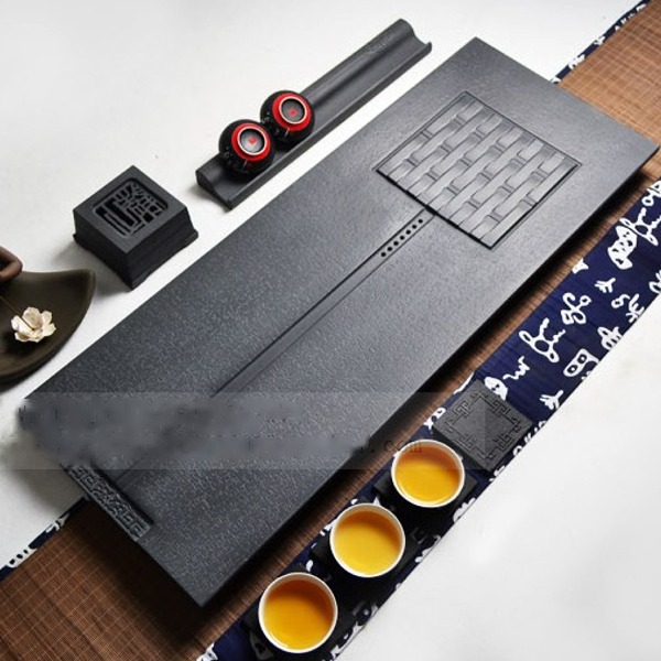 5Cgo 42980203317 一席之地空烏金石茶盤茶臺茶船 黑金石茶海茶具功夫泡茶 60*30cm AGL86400