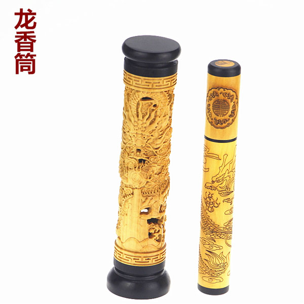 5Cgo  40685693015 黃楊木雕龍香筒紫光檀香具立式木制檀香線香盒紅木香插熏香爐 香筒刻字款  LAY92200