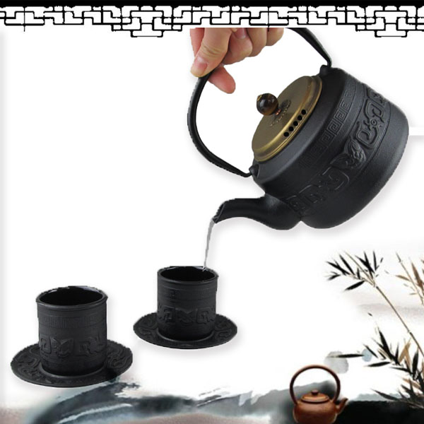 5Cgo 43080250843 鑄鐵杯饕餮紋鐵杯子鐵茶具直形鐵杯仿古古紋杯套杯補鐵養生杯杯托杯墊  LAY64000