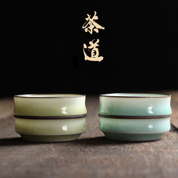 5Cgo  39350294626 龍泉青瓷精品手工茶具功夫茶杯紫線陶瓷杯子高檔弟窯小杯品茗杯青瓷喝茶杯 六個杯   LAY80400
