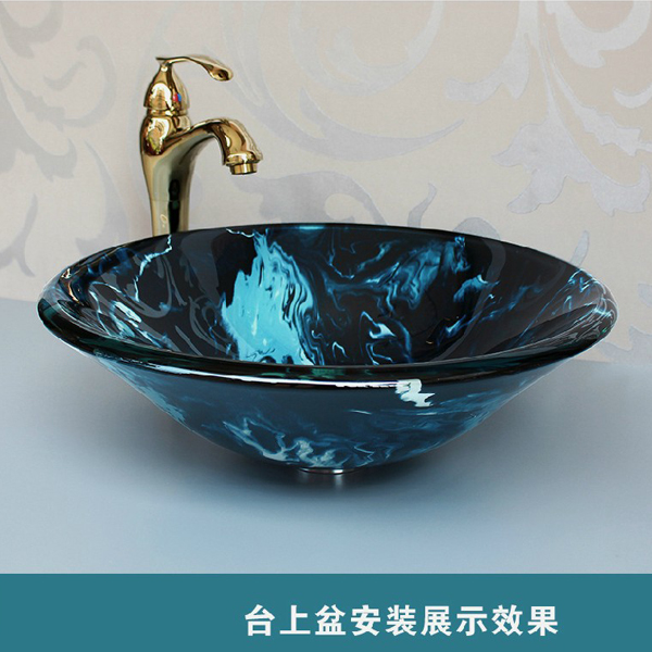 5Cgo 44477186576 洗臉盆地中海藝術洗手盆雙層鋼化玻璃台盆歐式浴室櫃洗面盆嵌入式臺盆洗手池盆嵌入台上盆酒店飯店餐廳衛浴 CHX82300