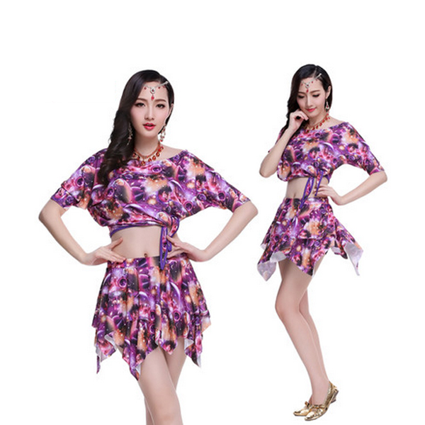 5Cgo 520957942616 肚皮舞演出服套裝 新款肚皮舞牛奶絲印花短袖練功服服裝  肚皮舞衣  GSX82100