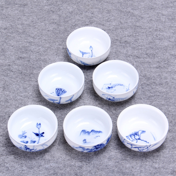 5Cgo 35196817767 景德鎮青花瓷整套泡茶杯功夫茶具小茶杯品茗杯子陶瓷茶盞紅茶瓷杯 六個杯  LAY27000
