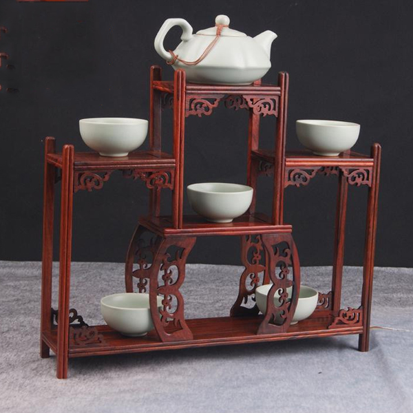 5Cgo 19591842739 紅木紅酸枝多寶格古玩架小型博古架茶壺架飾品擺架奇石底座茶寵茶具擺放架   LAY8210