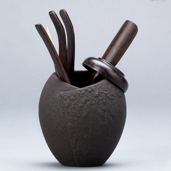 5Cgo 36343603740 功夫茶具配件套裝雞翅整套黑檀實木陶瓷組合茶道六君子茶盤配件茶葉夾  LAY89000