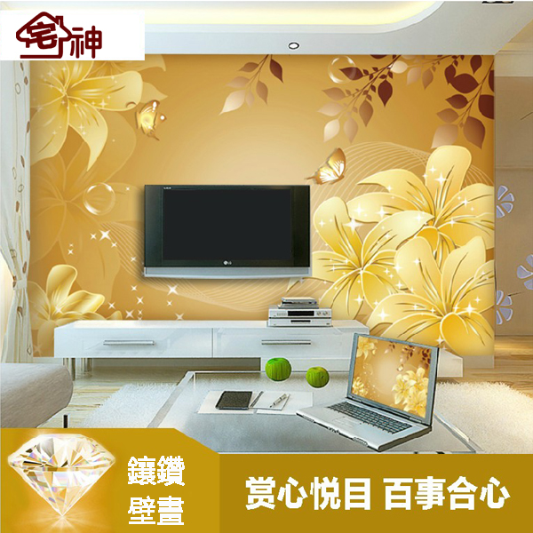 5Cgo 43213119209 代訂金鑲鑽3d電視沙發背景牆壁紙客廳立體無紡布牆紙壁畫現代牆布酒店餐廳大堂走廊簡約起居室書房玄關壁貼 CHX81200