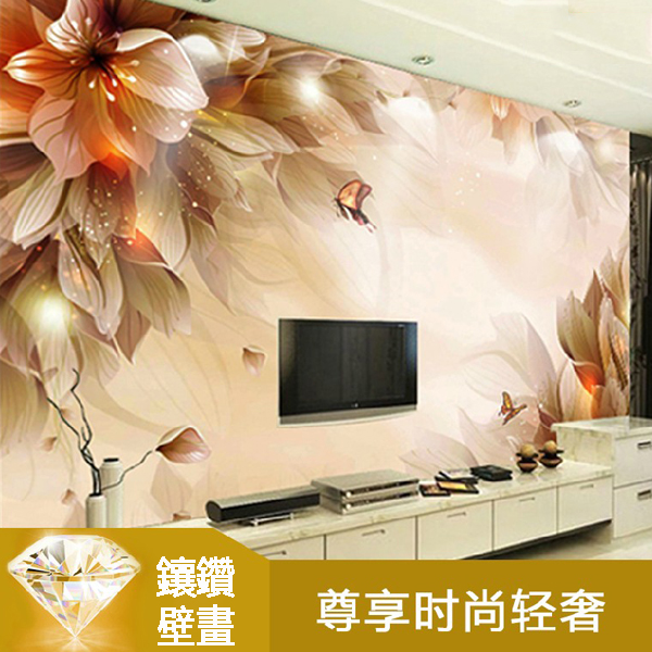 5Cgo 36292271554 代訂金鑲鑽電視背景牆紙壁畫3D立體客廳臥室溫馨無縫牆布大型壁畫酒店餐廳大堂走廊簡約起居室書房玄關壁貼 CHX81200
