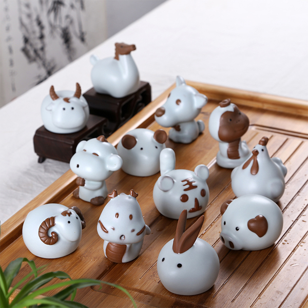 5Cgo 26711196248 紫砂茶寵茶玩茶趣汝窯茶具茶盤擺件招財天青十二生肖可愛小動物茶架擺件   LAY43000