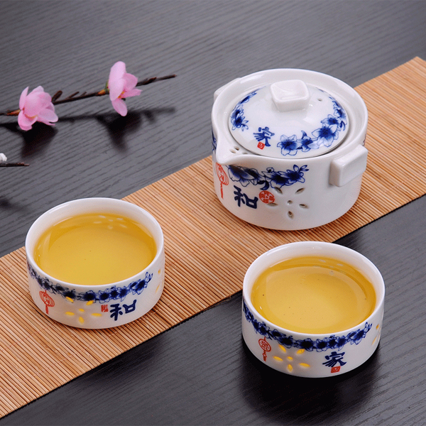 5Cgo  521784186881 陶瓷快客杯一壺一杯二杯玲珑旅行便攜家用辦公陶瓷蓋碗功夫茶碗具  LAY84000