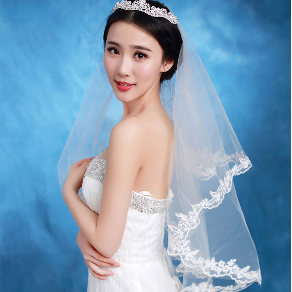 5Cgo 45508680566 新娘頭紗 韓式新款蕾絲花朵亮片婚紗頭紗簡約短款結婚頭飾品   GSX54000