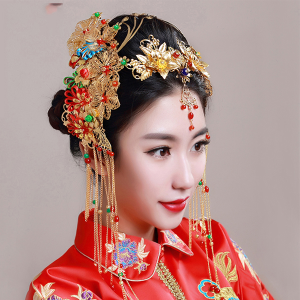 5Cgo 45298178328 新娘頭飾 古裝醉花澗中式結婚秀禾服鳳冠古代旗袍龍鳳褂髪飾品 結婚頭飾品   GSX93100