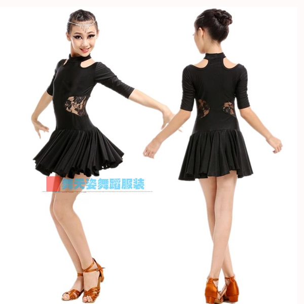5Cgo 521802466713 少兒女童秋冬款中袖蕾絲拉丁舞演出服舞蹈表演比賽服練功服 兒童舞衣    GSX81100