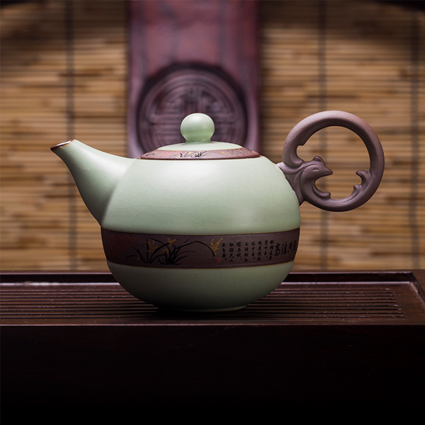 5Cgo 520760082104 茶壺仿宋汝瓷開片冰裂手工單壺青瓷陶瓷過濾功夫茶具泡茶壺裝水壺   LAY95000