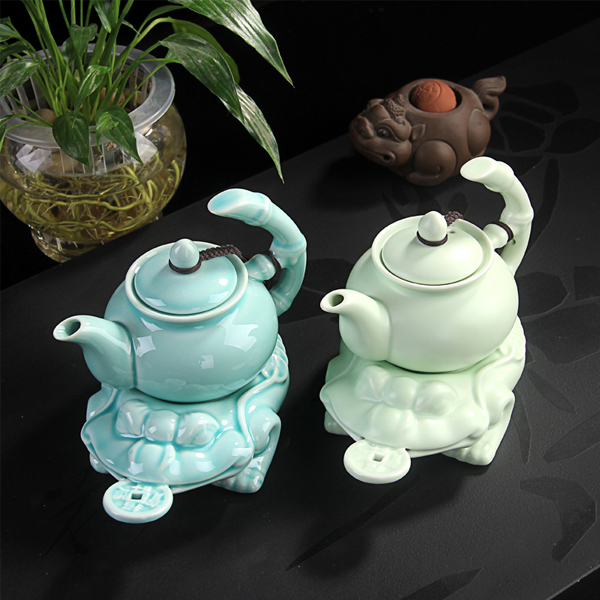 5Cgo 520498973563 高檔青瓷茶壺茶具招財進寶底座定窯陶瓷泡茶壺功夫茶具喝茶壺配件  LAY86000